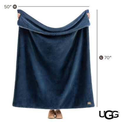UGG Euphoria - Manta de piel sintética de felpa de peso medio, reversible, suave para sofá, cama o silla, hipoalergénica, lavable a máquina, manta de decoración del hogar, 50 x 70 pulgadas, color azul