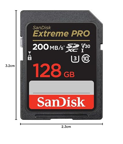 SanDisk Tarjeta de Memoria Extreme Pro SDXC UHS-I de 128 GB, C10, U3, V30, 4K UHD, Tarjeta SD - SDSDXXD-128G-GN4IN