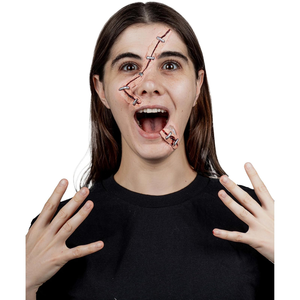 Ghoulish Productions Aplicaciones De Látex Stapled Woman, Efectos para Cosplay Cicatriz en la Cara FX para Disfraz, Protesis de Cicatriz ideal para Disfraz Halloween y Fiestas Temáticas