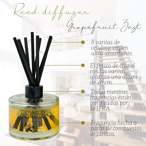 Punto Aroma - Reed Diffuser - Aromatizante de Ambiente - 15.5 cm de Altura - Ideal para Salas recámaras baños spas y oficinas - Fragancia Grapefruit Zest