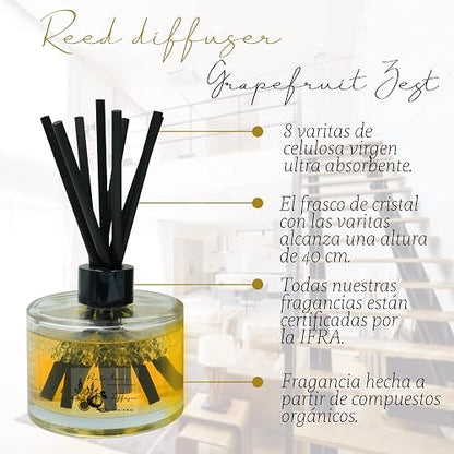 Punto Aroma - Reed Diffuser - Aromatizante de Ambiente - 15.5 cm de Altura - Ideal para Salas recámaras baños spas y oficinas - Fragancia Grapefruit Zest