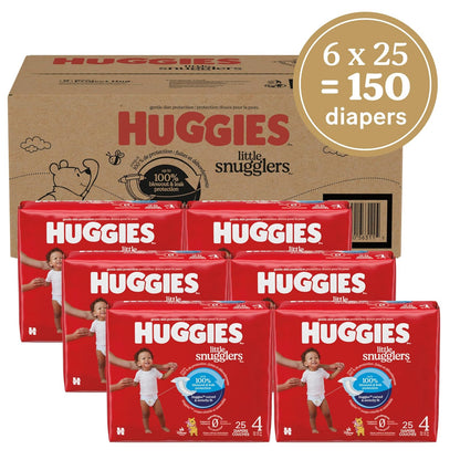 Huggies - Pañales tamaño 4, pañales Little Snugglers, tamaño 4 (22-36 libras), 150 unidades (6 paquetes de 25), el embalaje puede variar