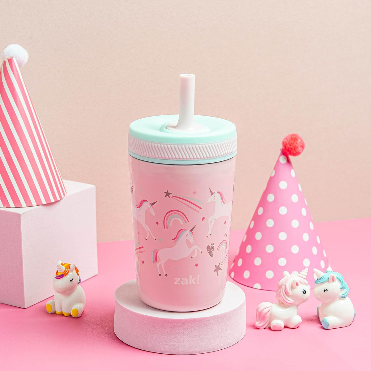 Zak Designs - Taza de paja para niños pequeños con diseño de unicornio de | última intervensión de BPA, acero inoxidable aislado, taza para beber, apto para vasos, apto para lavaplatos