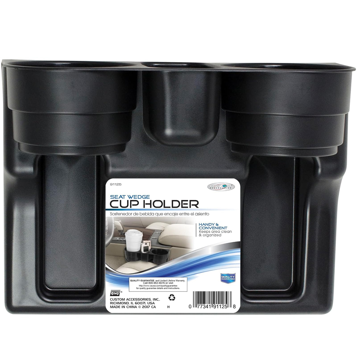 Custom Accessories 91125 Soporte de Cuña para Asiento Negro | Construcción de plástico duradero, se adapta a latas y botellas de tamaño regular, fácil instalación de asiento y consola
