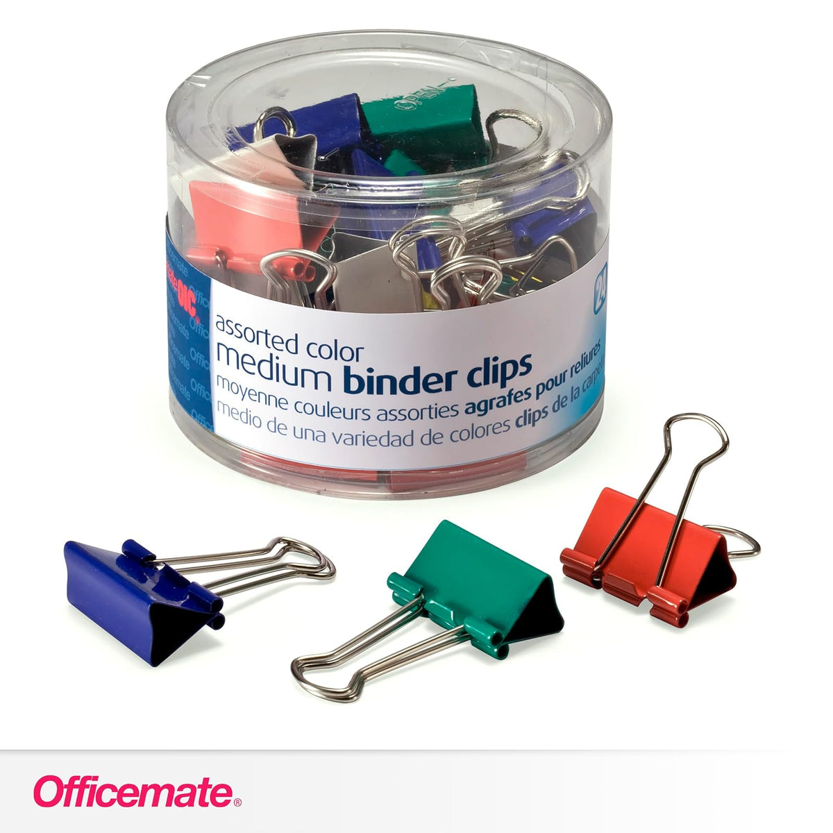 Officemate 31029 Binder Clips, Medium, Pack of 24, Assorted Colors