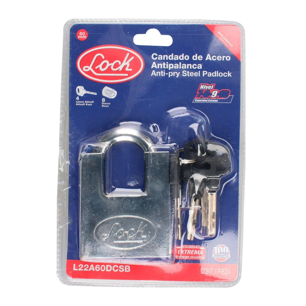 Lock L22A60DCSB Candado antipalanca doble cerrojo 60 mm, llave de disco