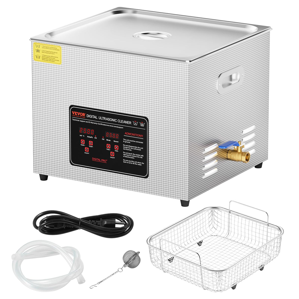 VEVOR Limpiador Ultrasónico, Máquina de Limpieza Profesional de 15 Litros y 360 W con Temporizador y Calentador, Limpiador Ultrasónico Digital de 40 kHz con Cesta para Relojes, Gafas, Joyas