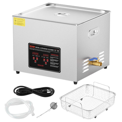 VEVOR Limpiador Ultrasónico, Máquina de Limpieza Profesional de 15 Litros y 360 W con Temporizador y Calentador, Limpiador Ultrasónico Digital de 40 kHz con Cesta para Relojes, Gafas, Joyas