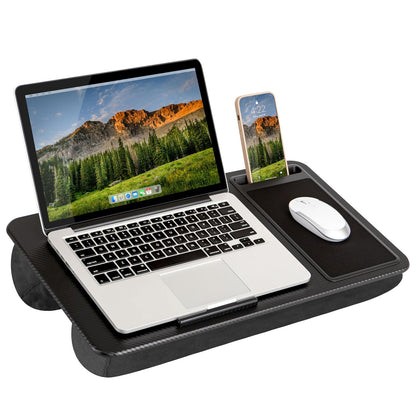LapGear Escritorio de regazo para oficina en casa con repisa de dispositivo, alfombrilla de mouse y soporte para teléfono, carbón negro, se adapta a portátiles de hasta 15.6 pulgadas, estilo n.º 91588