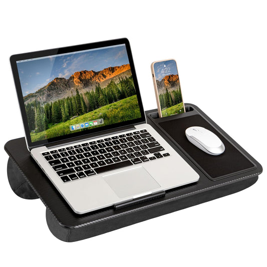 LapGear Escritorio de regazo para oficina en casa con repisa de dispositivo, alfombrilla de mouse y soporte para teléfono, carbón negro, se adapta a portátiles de hasta 15.6 pulgadas, estilo n.º 91588