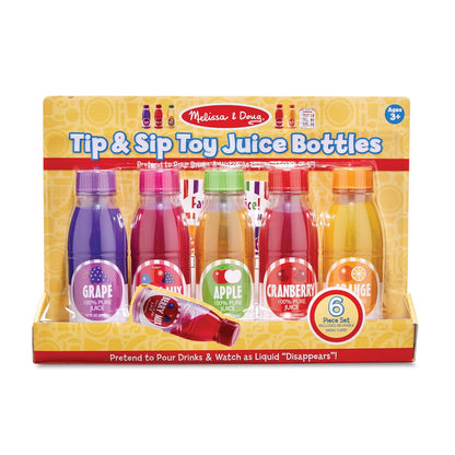 Melissa & Doug Tip & Sip - juguete de botellas de jugos y tarjeta de actividades (6 pzas.)