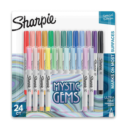Sharpie Marcadores permanentes ultra finos con marcadores de color de gemas místicas, surtidos, 24 unidades