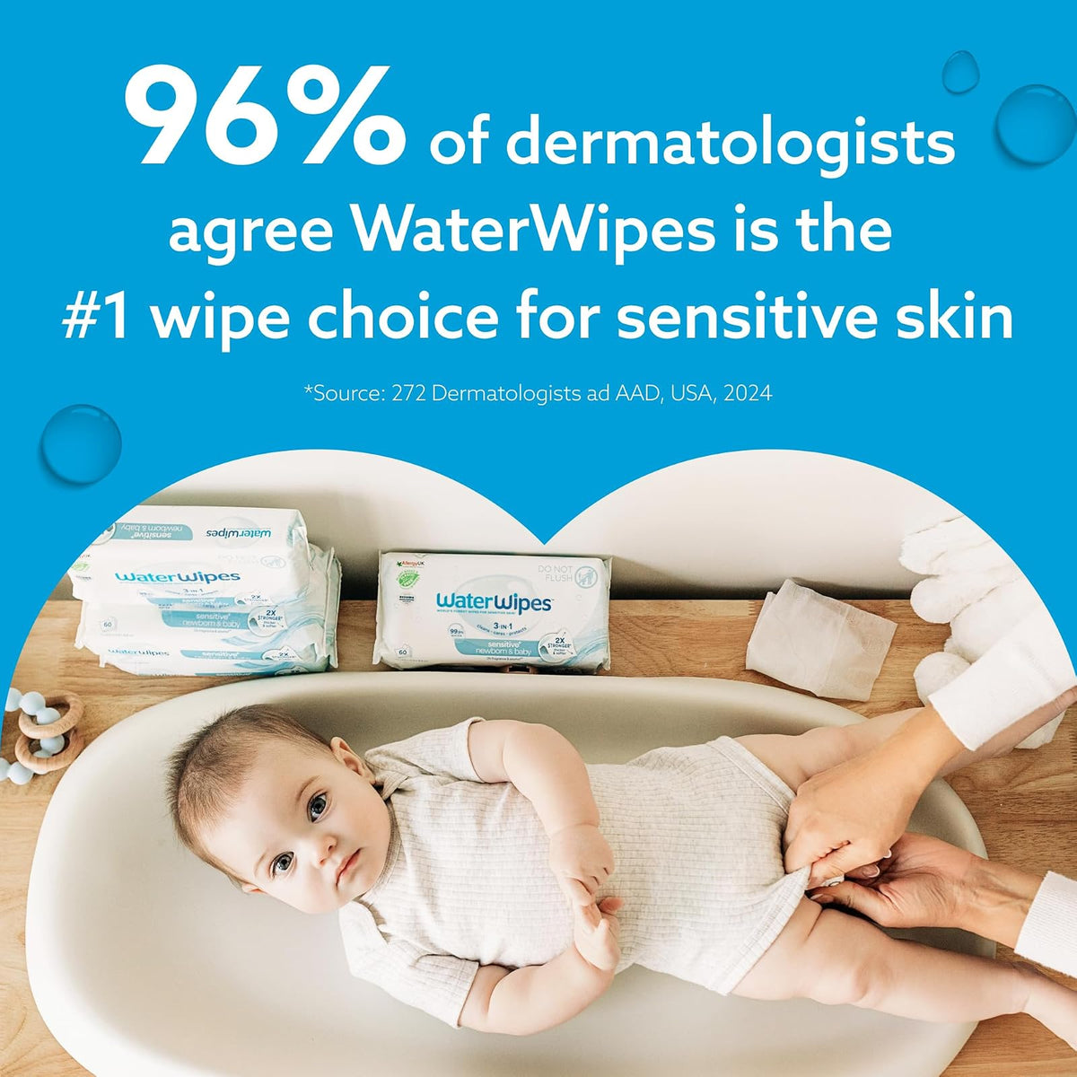 WaterWipes Toallitas biodegradables Originales para bebé, 99.9% a Base de Agua, sin Perfume e hipoalergénicas para Pieles sensibles, 60 Unidades (Paquete de 12) – El Embalaje Puede Variar