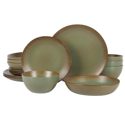 Bloomhouse Santorini Mist Vajilla de Terracota, 16 Piezas - Service for Four (16pcs) - Verde cardamomo