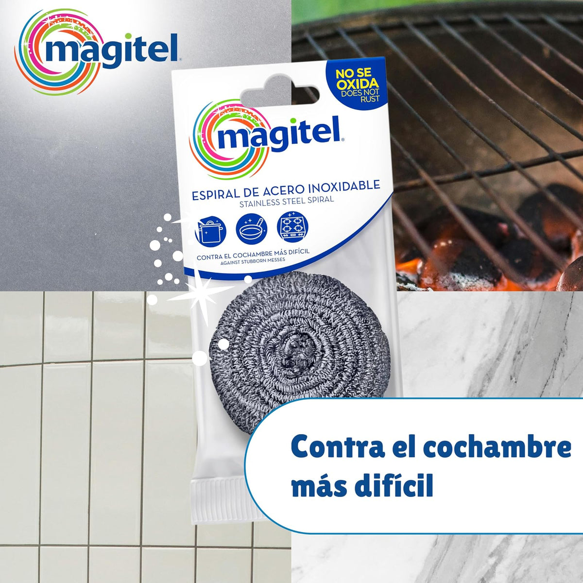 Magitel Espirales de Acero con Fibra - 24 Unidades, Acero Inoxidable