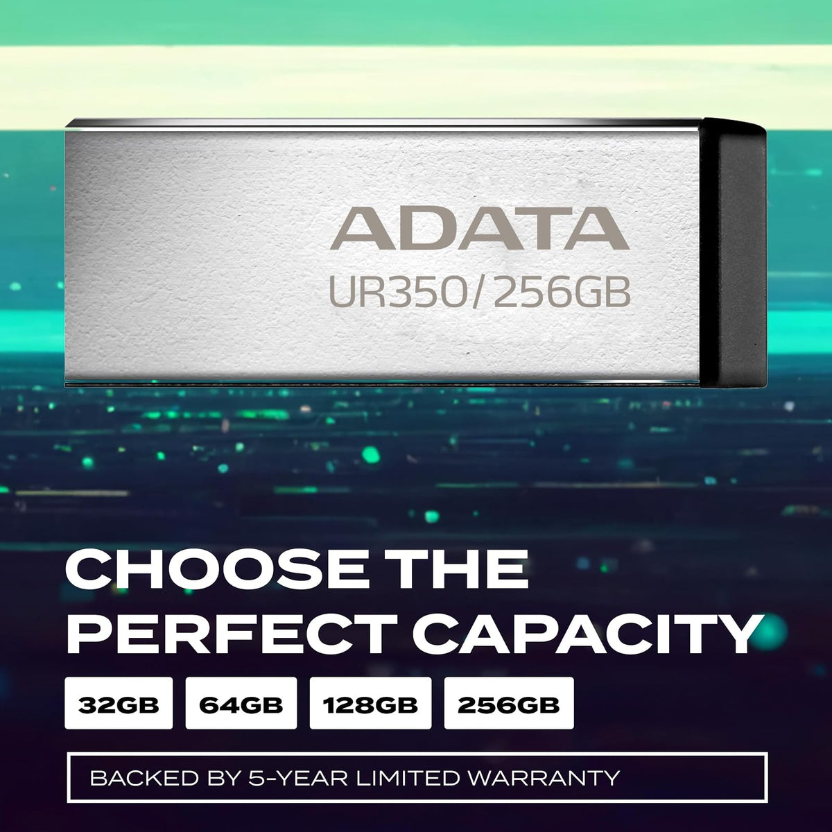 ADATA 256 GB Memoria Flash USB 3.2 Diseño sin Tapa Material Metalico (Modelo UR350-256G-RSR/BK)