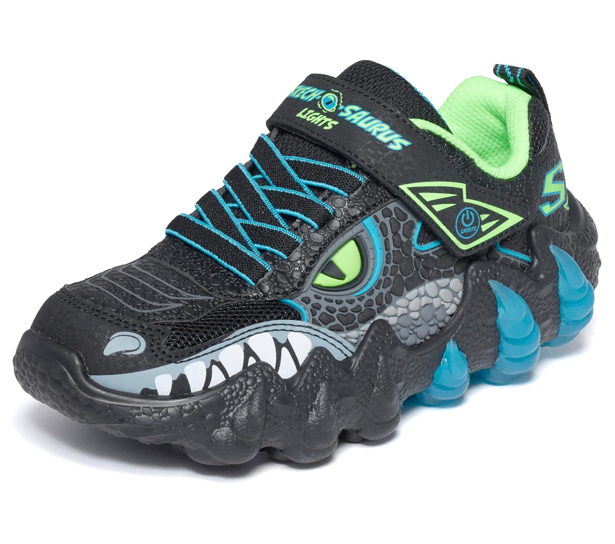 Skechers Skech-O-Saurus Lights 2.0 tenis para niño - 19.5 cm - Negro - Azul - verde lima
