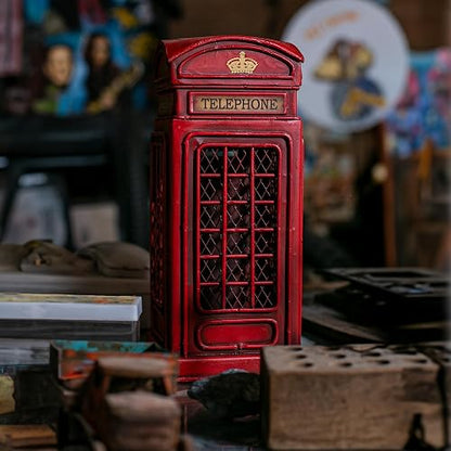 Cabina de Teléfono | Estilo Vintage | Adornos de Escritorio | para Oficina y hogar | Modelo a Escala | Roja | 23.5x9 cm | Running
