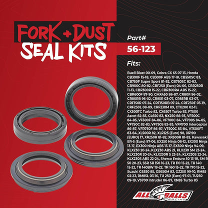 All Balls Racing Kit de Sello de Horquilla y Sello Antipolvo 56-123 Compatible con Buell, Honda, Kawasaki, Suzuki, Multi