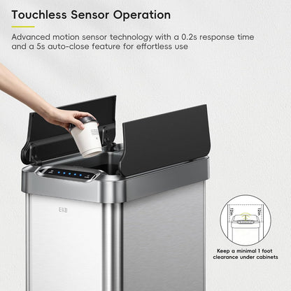EKO Phantom-T - Bote de basura vertical con sensor de movimiento de 50 litros, acabado de acero inoxidable cepillado