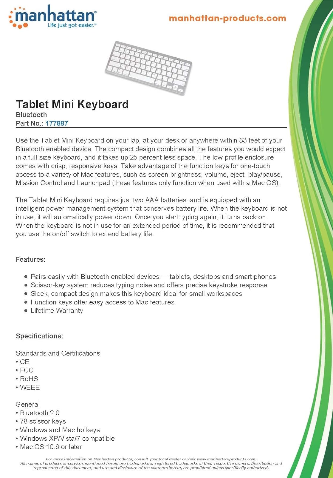 MANHATTAN Mini Teclado para Tablet Bluetooth