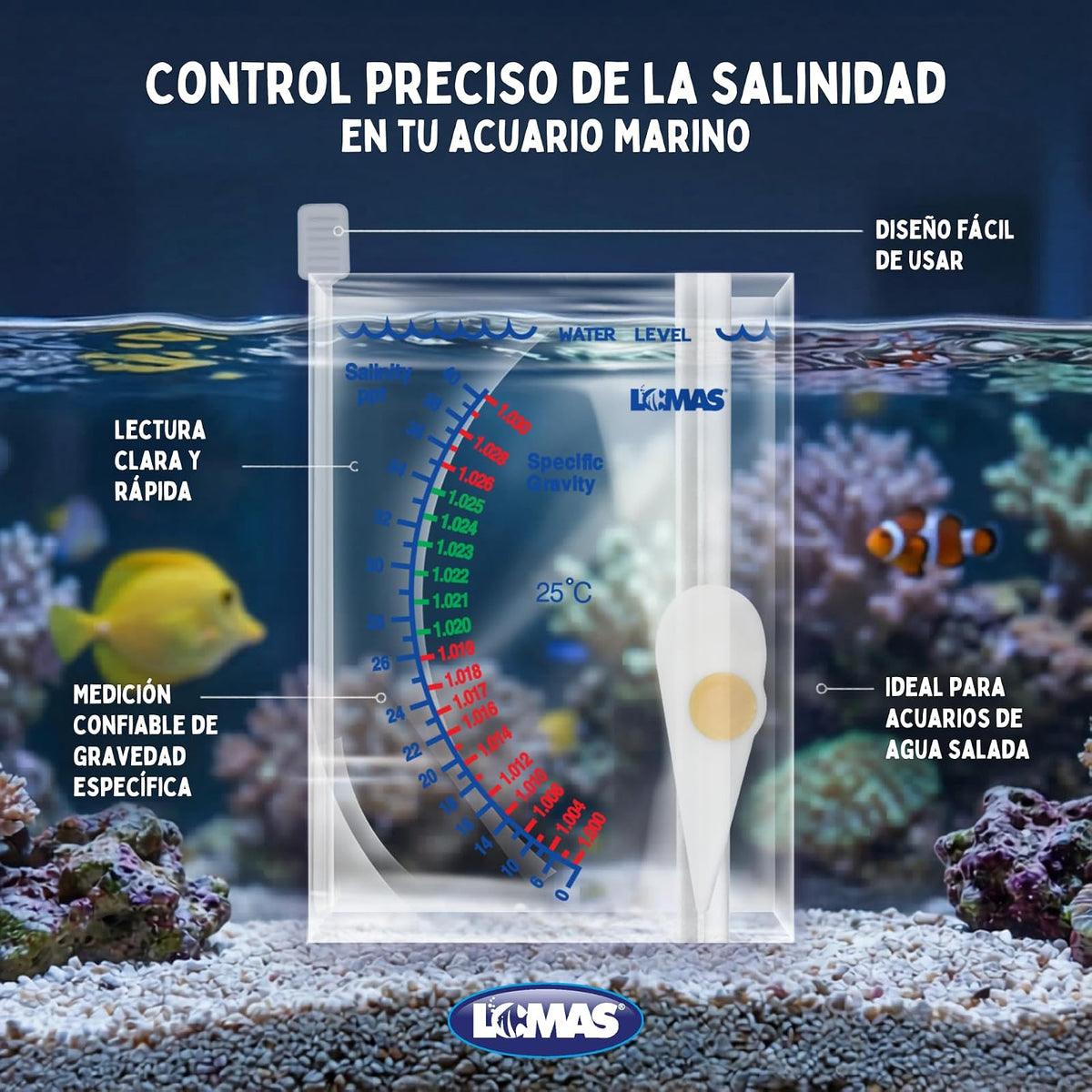 Fancy Pets Lomas Hidrómetro Controla los Niveles de Salinidad para Acuario y/o Peceras Marinos