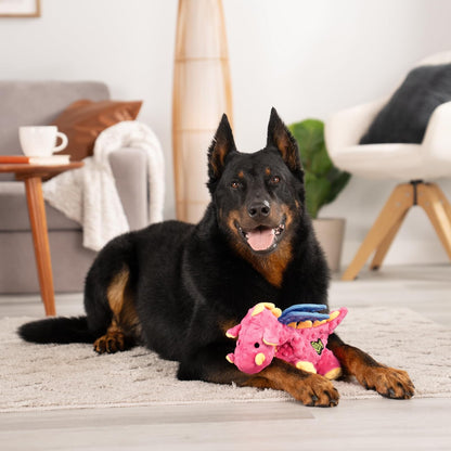 goDog - Juguete de peluche resistente para perros con tecnología Dragon with Chew Guard, color coral, grande