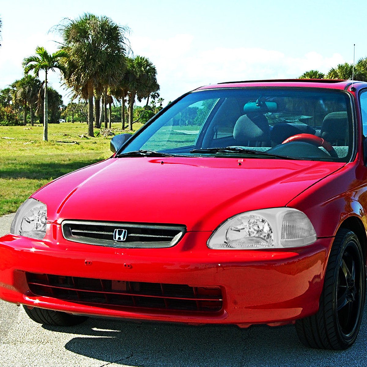 DNA Motoring HL-OH-HC96-CH-CL1 Par de Faros Delanteros para Honda Civic 1996-1998, Cromo/Transparente