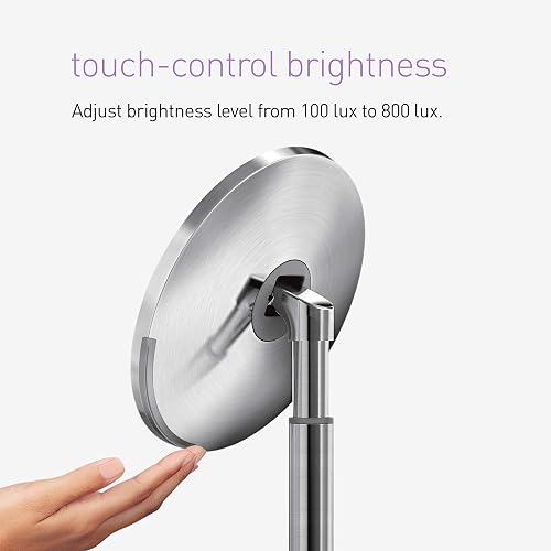 simplehuman - Espejo de maquillaje con sensor redondo de 8 pulgadas con control táctil, ajuste de luz doble, aumento 5x, recargable y sin cable, acero inoxidable dorado rosa