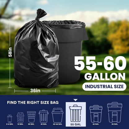 Aluf Plastics Plasticplace Bolsas de Basura de 55 a 60 galones │ 2.0 Mil │ Revestimientos Negros para Basura Resistentes │ 36 x 58 Pulgadas, 50 Unidades, Negro (Paquete de 1)