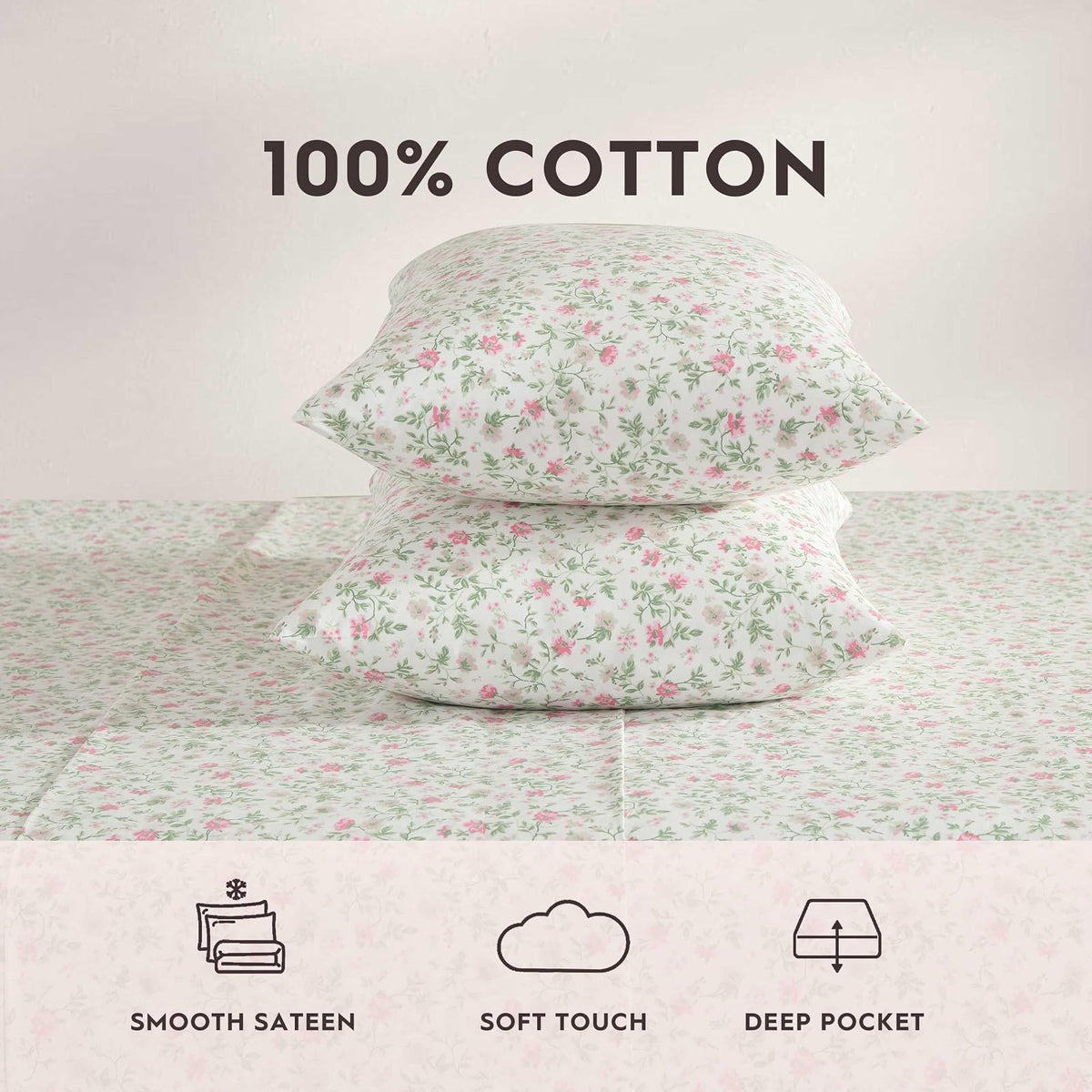 Laura Ashley - Juego de sábanas matrimoniales, Juego de Ropa de Cama de percal de algodón súper Suave con Fundas a Juego, Certificado Oeko-Tex, Color Rosa Bonnie, matrimonial