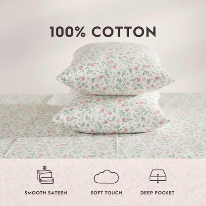 Laura Ashley - Juego de sábanas matrimoniales, Juego de Ropa de Cama de percal de algodón súper Suave con Fundas a Juego, Certificado Oeko-Tex, Color Rosa Bonnie, matrimonial