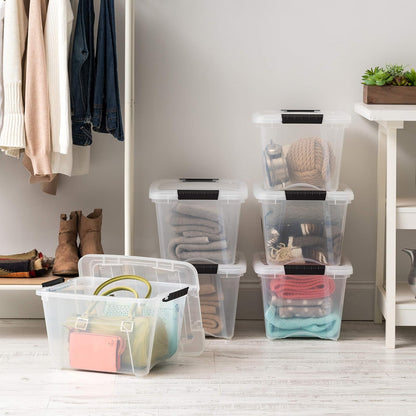 IRIS USA 6 Contenedores de 19 Qt con Tapa, Transparentes | Diseño transparente para ver el contenido fácilmente. Ideal para ropa de cama, decoración y clóset. Diseño anidable.