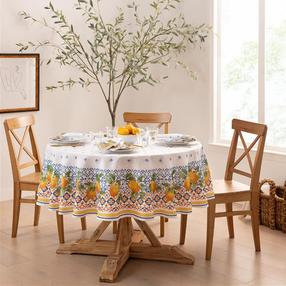 Elrene Home Fashions - Mantel de Tela Capri de limón de Doble Borde mediterráneo de Primavera/Verano, Redondo, 70 x 70 Pulgadas