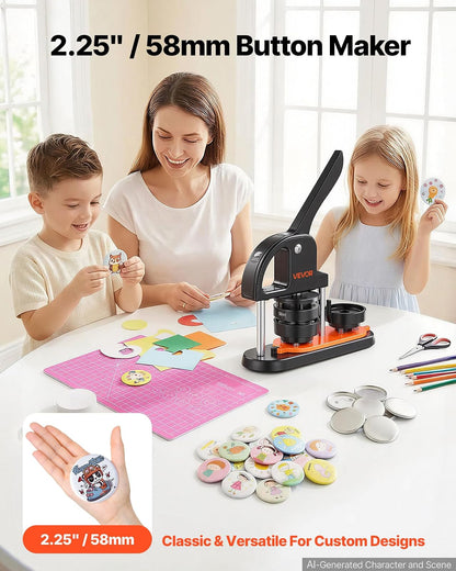 VEVOR Máquina para hacer botones, 2.25 pulgadas/58 mm con 100 piezas de botón, fabricante de botones con libro mágico de panda y kit de prensa ergonómico de mango de arco para niños, regalos de
