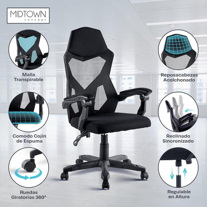 Midtown Concept Silla de Oficina Ergonomica Reclinable Negra