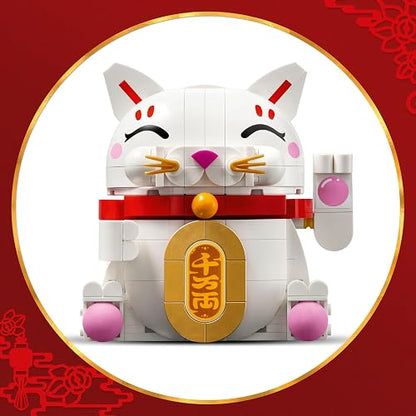 LEGO Gato de la Buena Suerte Kit de construcción y Pieza Decorativa de la Buena Suerte con una Figura Que invita a Entrar 40813