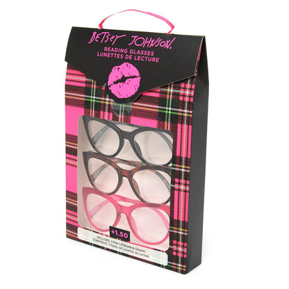 Betsey Johnson Telcroc - Juego de 3 anteojos de lectura con forma de forma