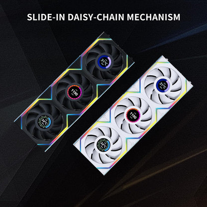 Lian Li Uni Fan SL LCD inalámbrico ARGB Ventilador de 120 mm – Triple Pack – LCD de 1.6 Pulgadas – Señal inalámbrica de 2.4 GHz para RGB y Control de Ventilador, diseño de Cadena Margarita, Driver