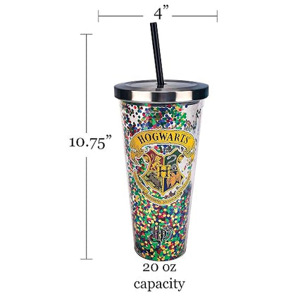Spoontiques 21321 Hogwarts taza de purpurina con popote, 20 onzas, multicolor