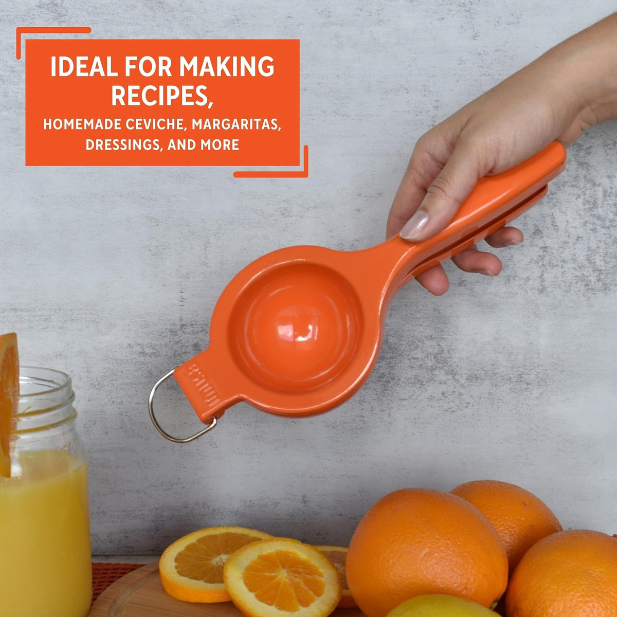 IMUSA USA VICTORIA-70009 Exprimidor de naranjas y cítricos, naranja | Acabado de metal desnudo, anillo colgante integrado, ideal para exprimir limones y limas, herramienta de cocina diaria