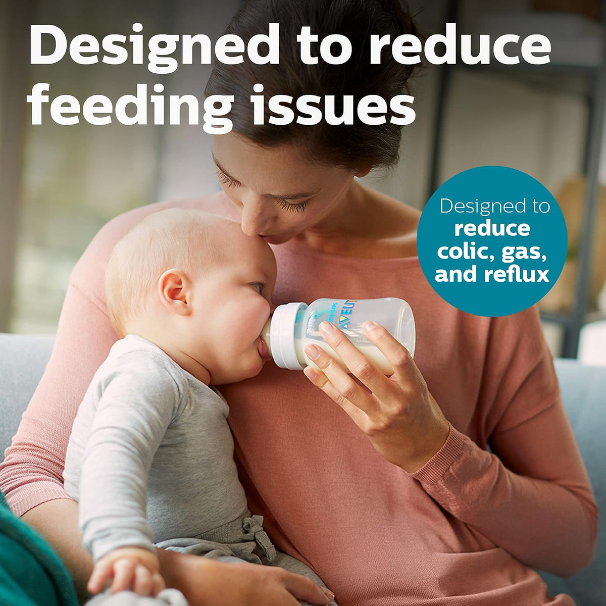 Philips Avent SCY703/02 - Biberón anticólico con ventilación sin aire, 9 onzas, con flujo 2 pezones, 1 m+, 2 unidades, transparente