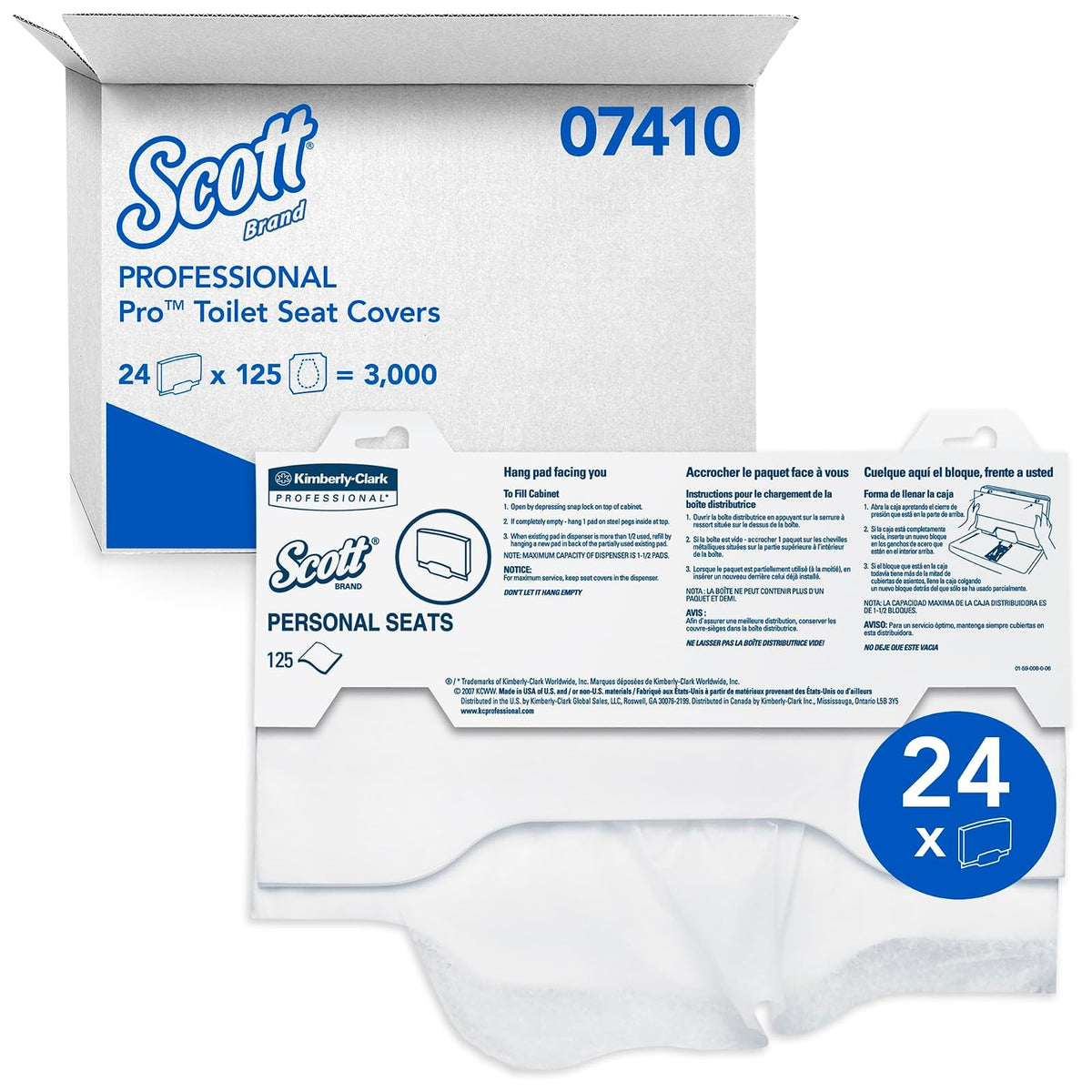 Scott Pro - Funda para asiento de inodoro (07410), color blanco, desechable, 125 fundas/paquete, 24 paquetes/funda
