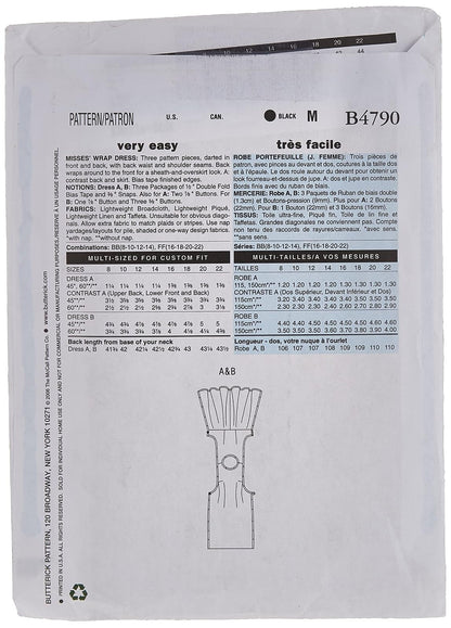 BUTTERICK PATTERNS B4790 - Vestido Cruzado para Mujer (Talla B4790, Talla 38-40), Color Blanco