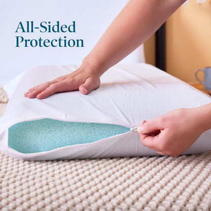 Lucid - Funda Protectora para Almohada 100% Impermeable - Algodón Suave, Hipoalergénico y Transpirable - Blanco - Tamaño Estándar