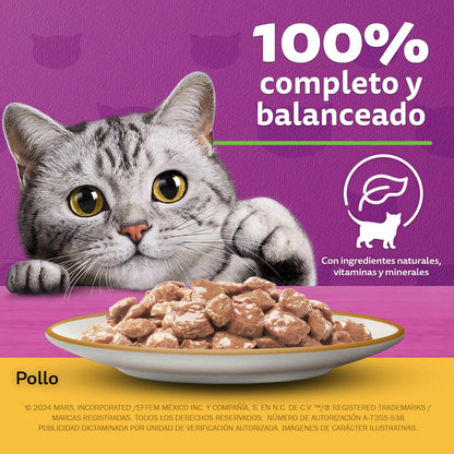 Whiskas Sobres Multisabor para Gatos Adultos Sabor Res, Pescado y Aves 24 Piezas de 85gr