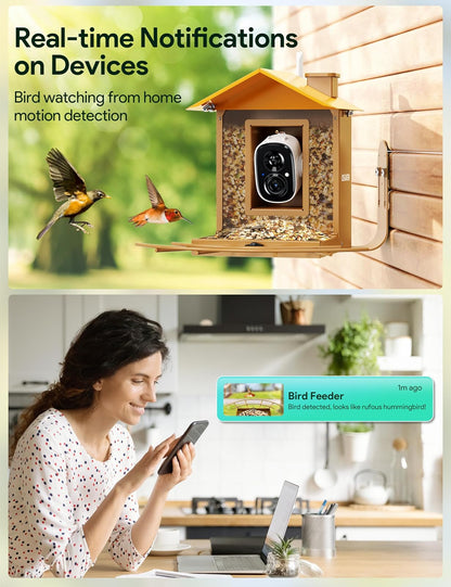 Osoeri Comedero para Pájaros con Cámara, Exterior, Solar, IA Identifica Aves, Captura Vídeos Automática, Alerta Inmediata, Regalo Ideal (Familia y Amantes)