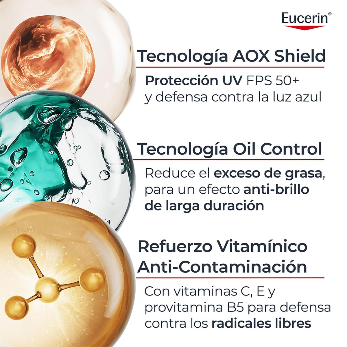 EUCERIN Protector Solar Oil control Serum ultra ligero FPS50+, 30ml, con 16 horas de protección