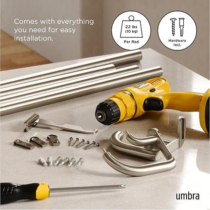 Umbra Twilight Cortinero Doble para Cortinas Blackout y Oscurecer Habitación, 71-122 cm, Incluye Accesorios de Instalación, Plateado
