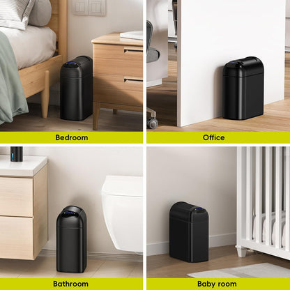 EKO Astro Slim - bote de basura con sensor, 10 litros/2.6 galones sin contacto con tapa de mariposa de cierre suave, sensor de movimiento de acero inoxidable para baño, cocina y oficina, negro mate